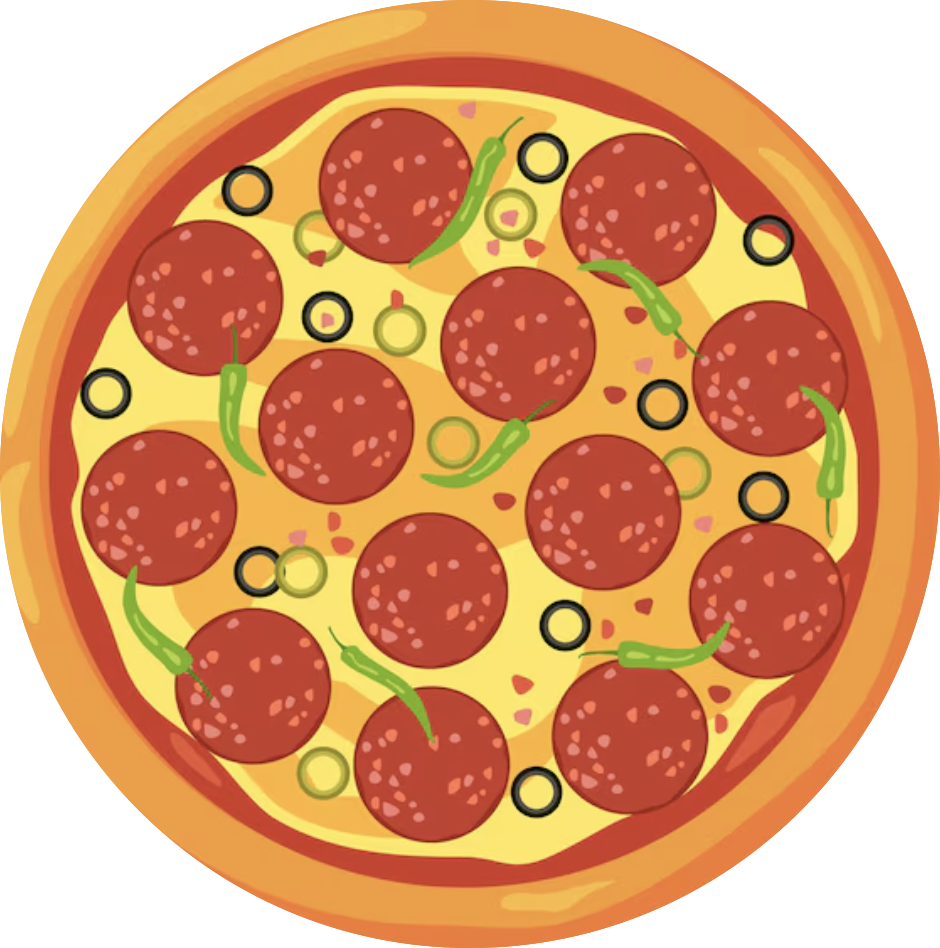 Delicious pizza with pepperoni, green peppers, and olives